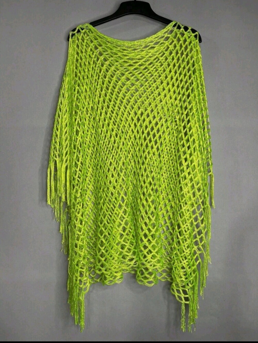 Neon Lime Crochet Fringe Poncho
